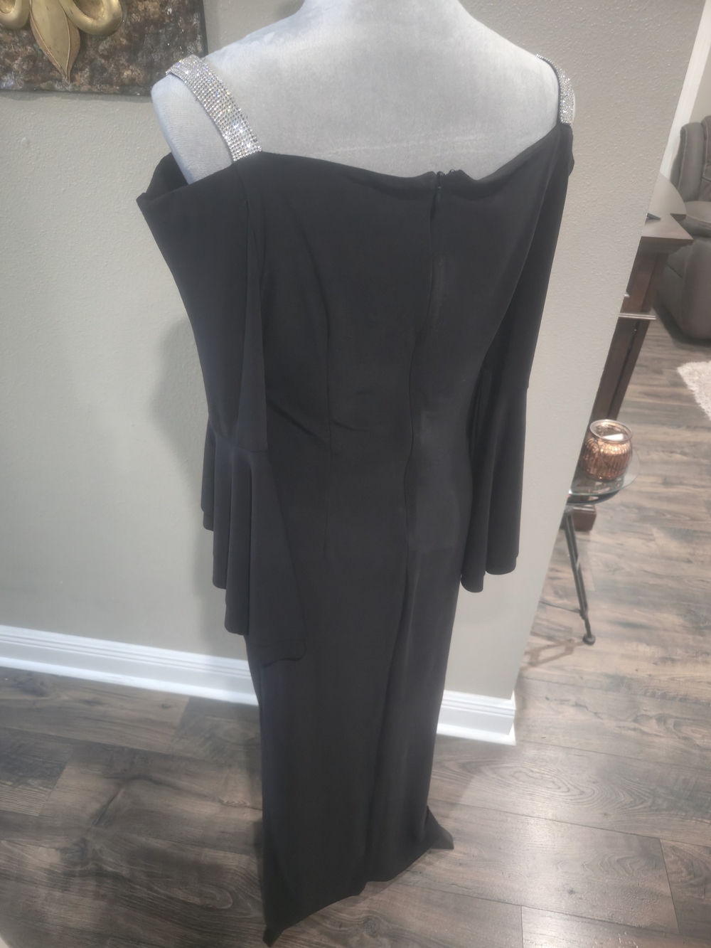 MSK Black One-Shoulder Evening Dress with Crystal Straps